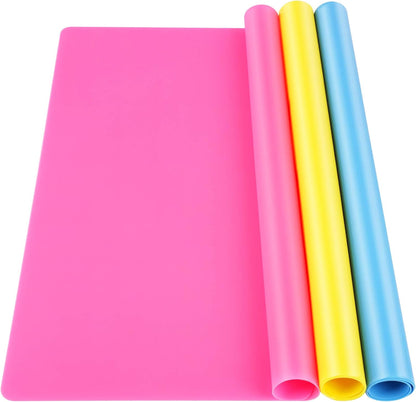 Silicone Mat, 3 PCS Silicone Mats for Crafts, Resin Molds, Play Dough Mat, Placemat, Clay Mats, for Epoxy Resin, Crafts, Yellow & Hot Pink & Blue, 15.7”x 11.7