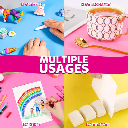 Silicone Mat, 3 PCS Silicone Mats for Crafts, Resin Molds, Play Dough Mat, Placemat, Clay Mats, for Epoxy Resin, Crafts, Yellow & Hot Pink & Blue, 15.7”x 11.7