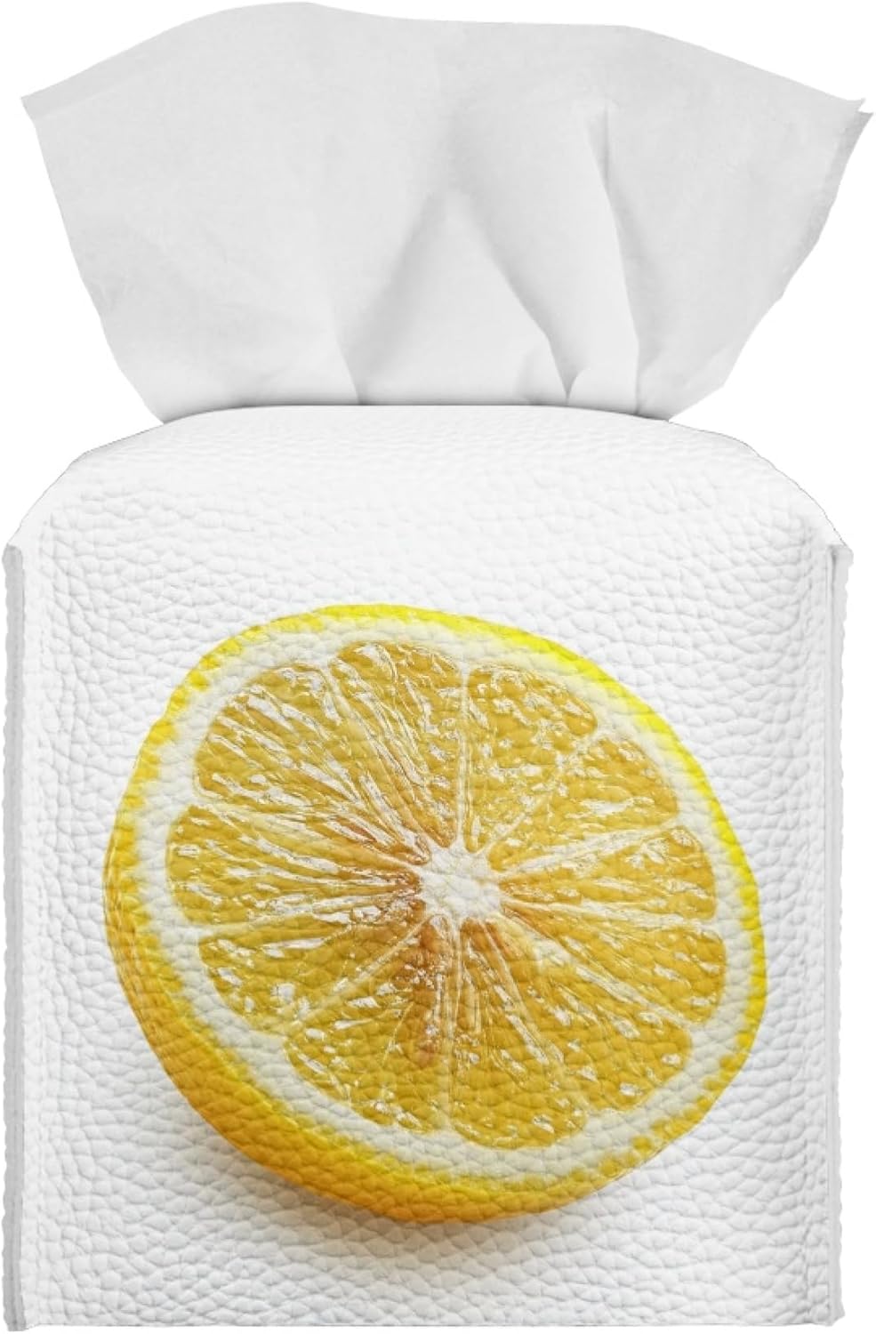 Lemon Tissue Box Cover Farmhouse Square Tissue Organizer Waterproof PU Leather Tissue Box Holder for Bathroom Living Room Kitchen White