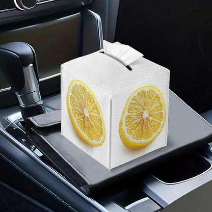 Lemon Tissue Box Cover Farmhouse Square Tissue Organizer Waterproof PU Leather Tissue Box Holder for Bathroom Living Room Kitchen White