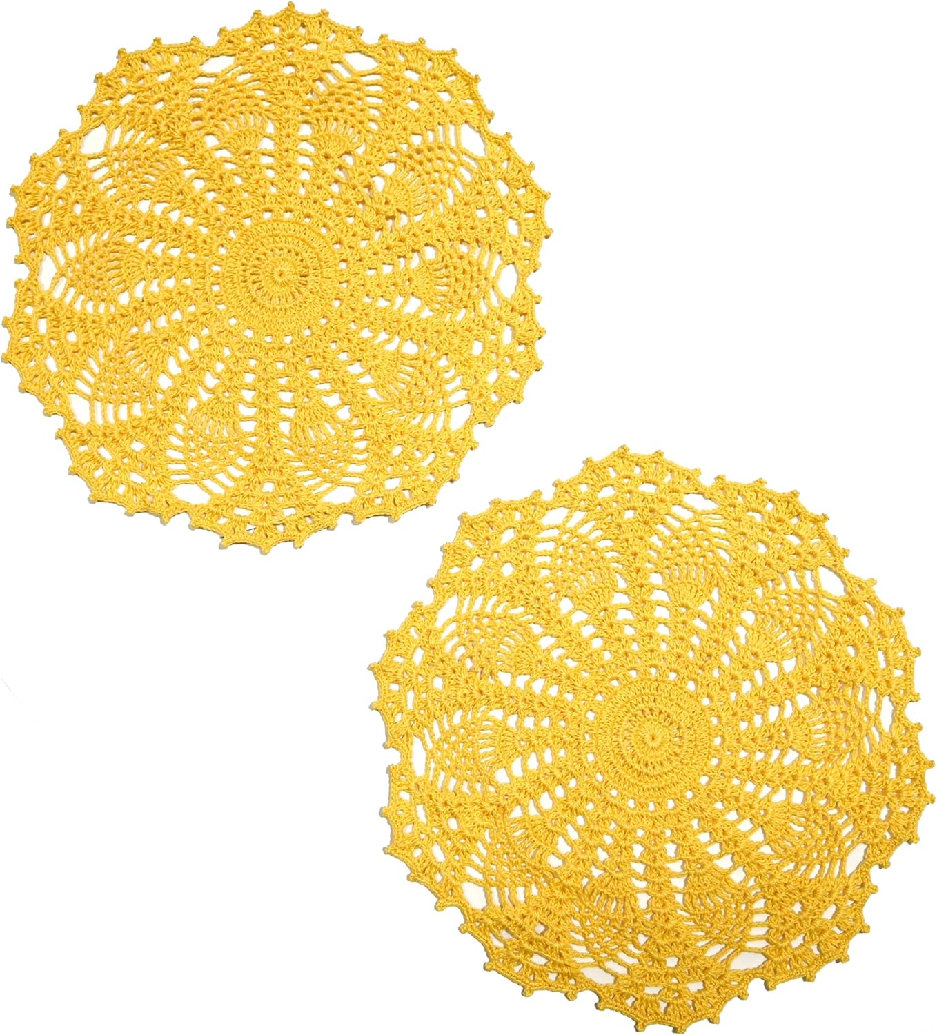 Lace Doilies Crochet Handmade Lace Coasters Round Placemat Rustic Table Doilies Decors for Kitchen Dining Room Party Dressers (11 inches to 12 inches,Pack of 2 PCS, Yellow)