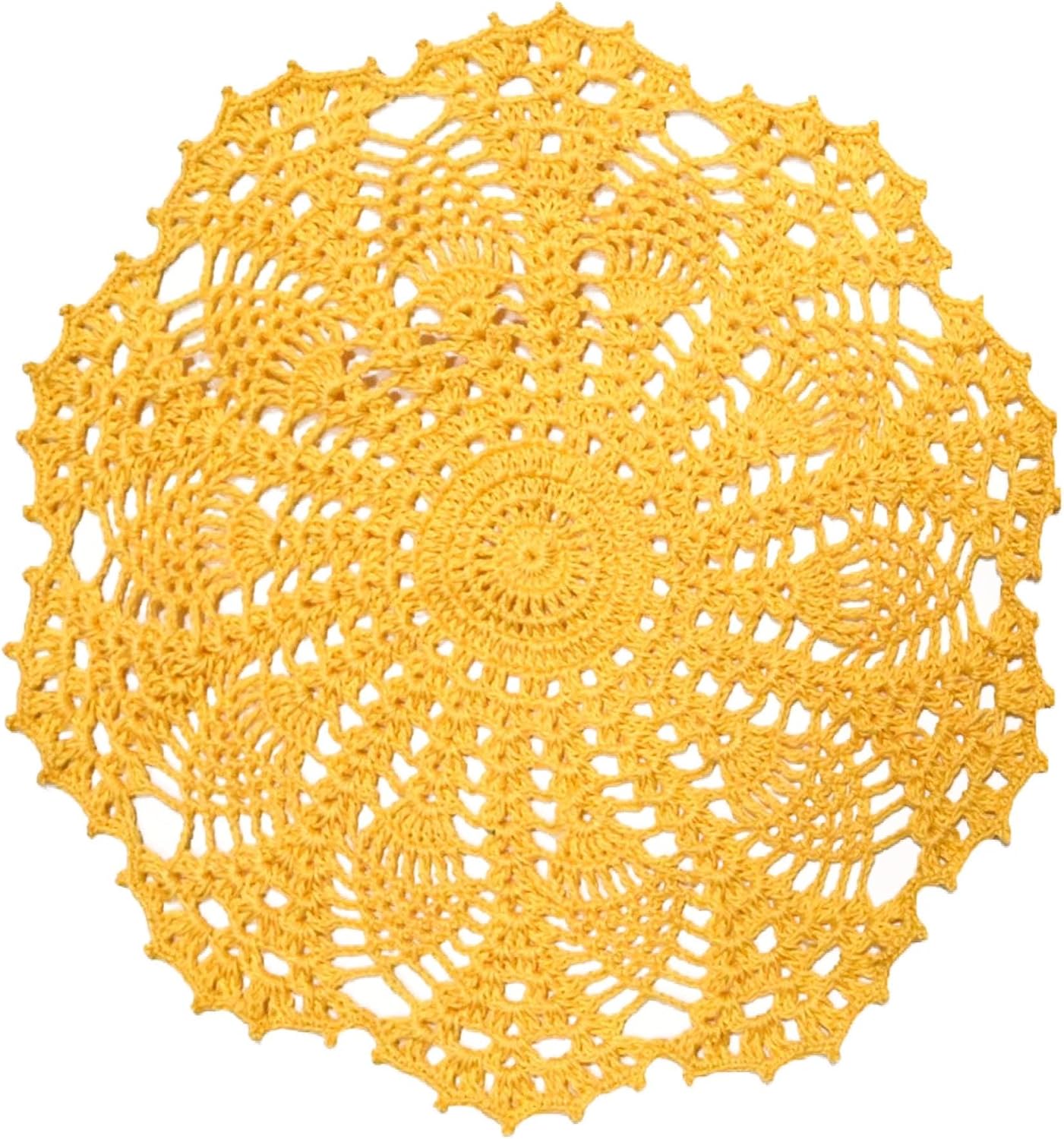 Lace Doilies Crochet Handmade Lace Coasters Round Placemat Rustic Table Doilies Decors for Kitchen Dining Room Party Dressers (11 inches to 12 inches,Pack of 2 PCS, Yellow)