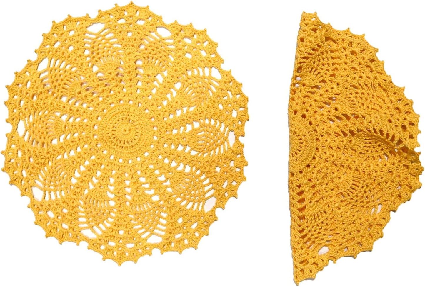Lace Doilies Crochet Handmade Lace Coasters Round Placemat Rustic Table Doilies Decors for Kitchen Dining Room Party Dressers (11 inches to 12 inches,Pack of 2 PCS, Yellow)