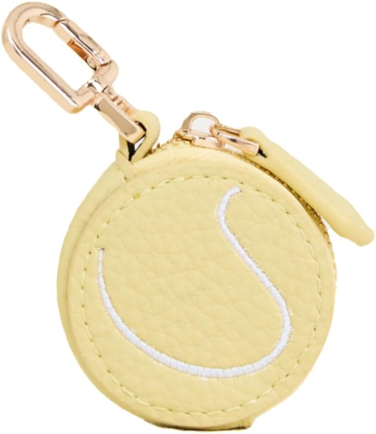 Tennis Ball Shaped Mini Coin Purse, Yellow pouch, fun Keychain Wallet with Embroidered Design, Fashion Accessory for Women man (Tennis-shaped)