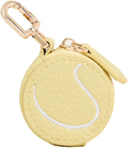 Tennis Ball Shaped Mini Coin Purse, Yellow pouch, fun Keychain Wallet with Embroidered Design, Fashion Accessory for Women man (Tennis-shaped)