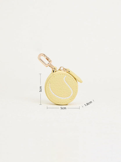 Tennis Ball Shaped Mini Coin Purse, Yellow pouch, fun Keychain Wallet with Embroidered Design, Fashion Accessory for Women man (Tennis-shaped)