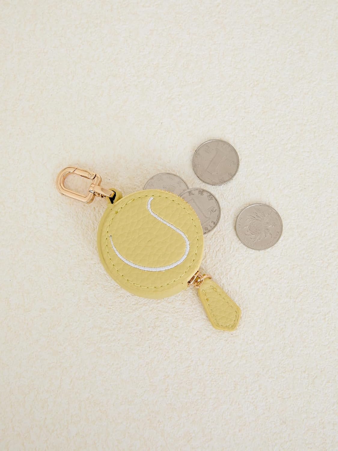 Tennis Ball Shaped Mini Coin Purse, Yellow pouch, fun Keychain Wallet with Embroidered Design, Fashion Accessory for Women man (Tennis-shaped)