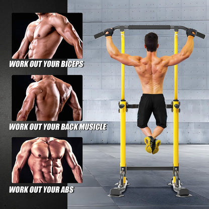 Power Tower Pull Up Bar Station, Free Standing Pull Up Rack Dip Station for Home Gym, Height Adjustable Home Strength Training Fitness Workout Equipment