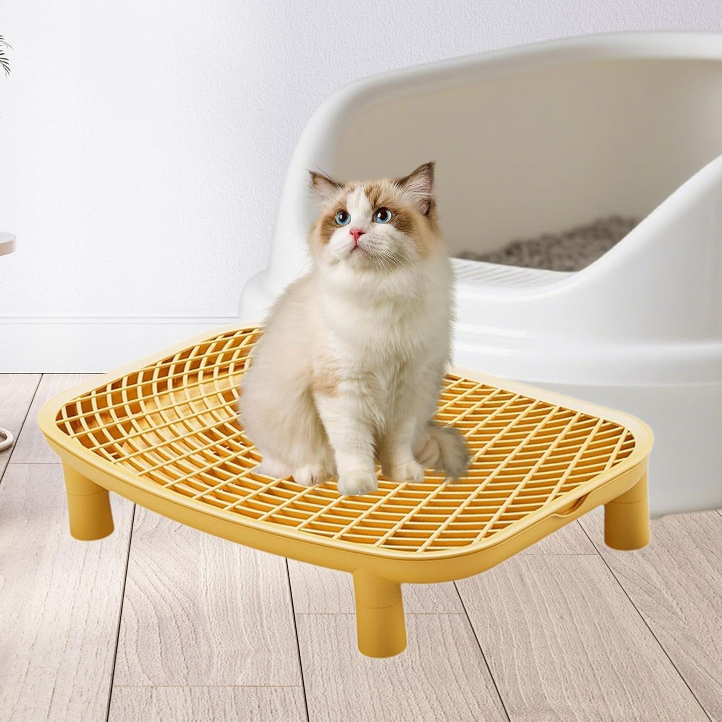 Litter Box Step Cat Ramp Non Slip Litter Trap Stool Litter Collection Stairs for Small Old Cat Kitten Anti Slip Pet Supplies Accessories for Living Room Bedroom, Yellow