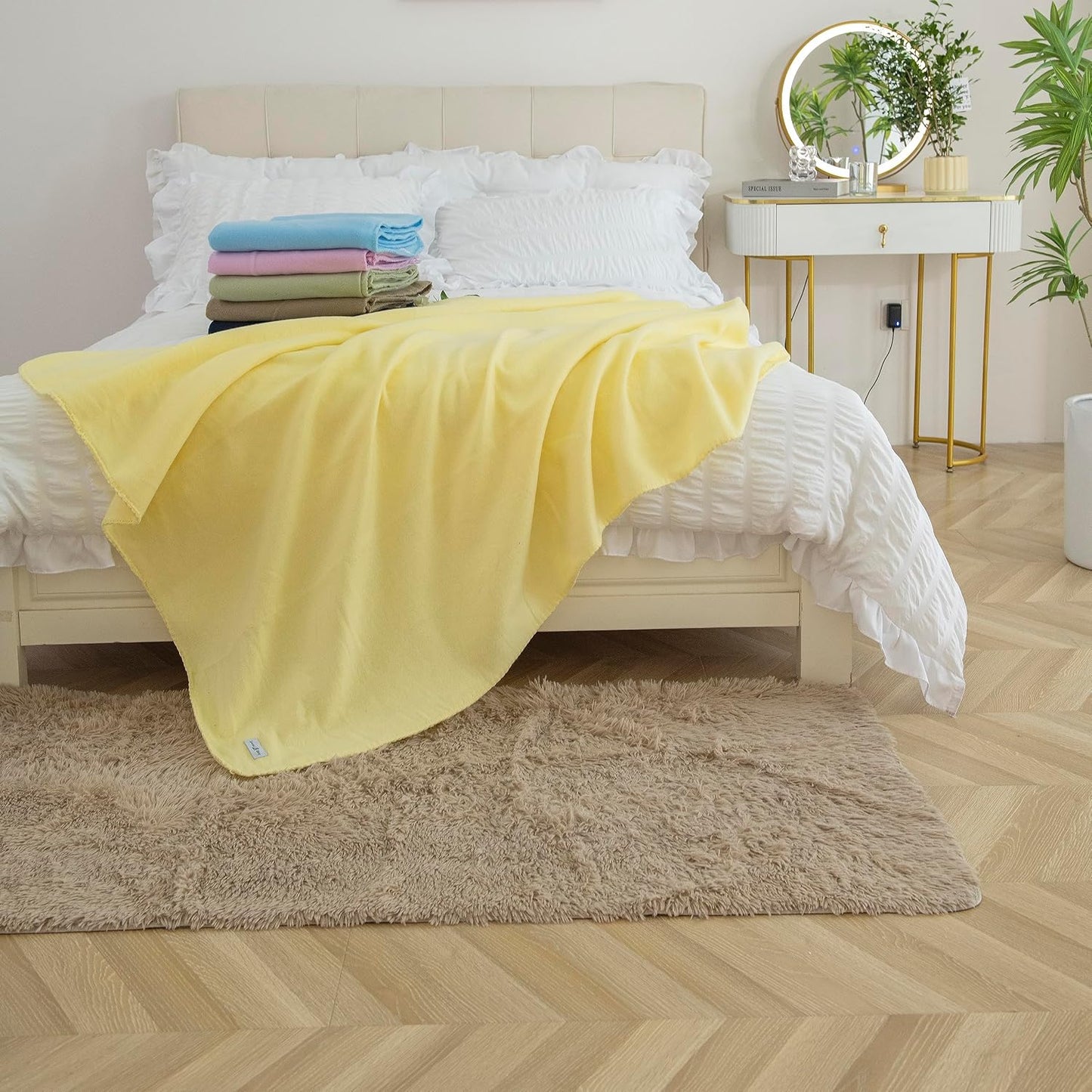 Fleece Throw Blankets Bulk Fleece Blankets Solid Wholesale Lightweight Warm Soft for Pet Bed Sofa Couch Office Wedding Gifts Travel Seasons Yellow 50x60 Inches Pack of 6