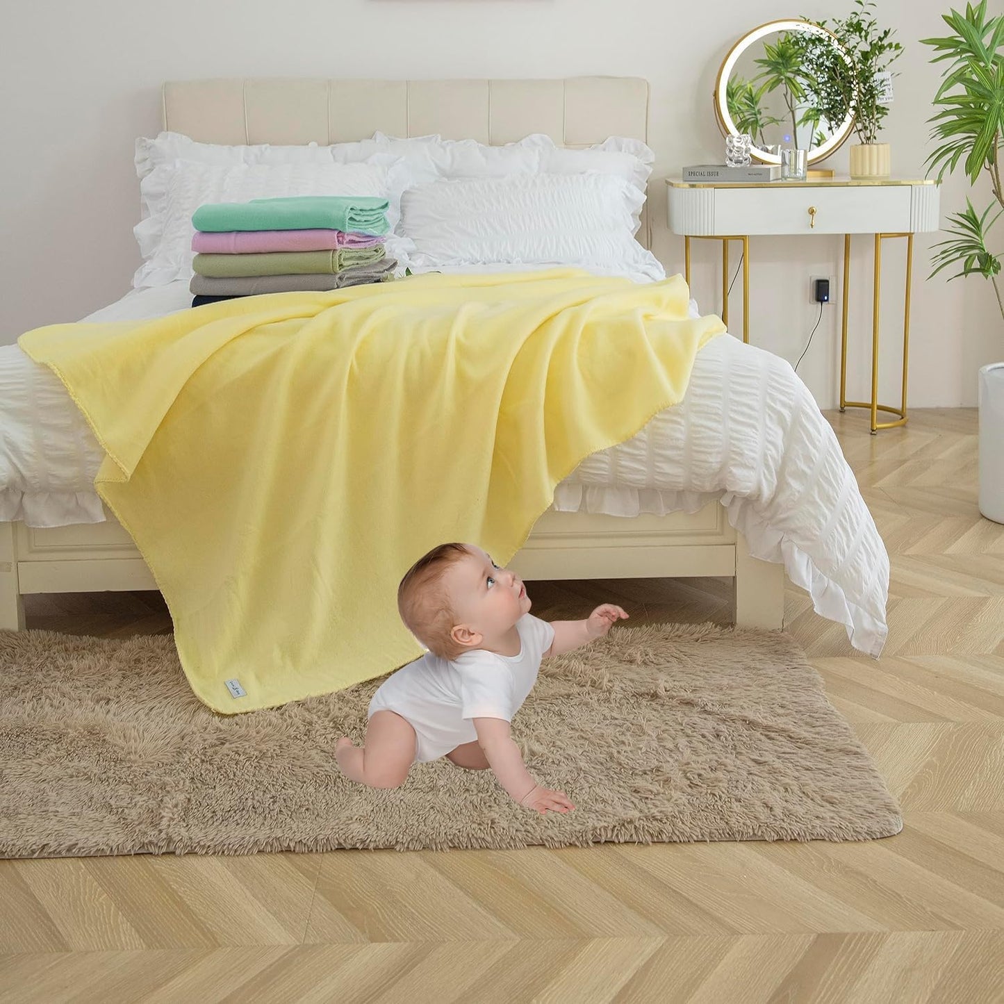Fleece Throw Blankets Bulk Fleece Blankets Solid Wholesale Lightweight Warm Soft for Pet Bed Sofa Couch Office Wedding Gifts Travel Seasons Yellow 50x60 Inches Pack of 6