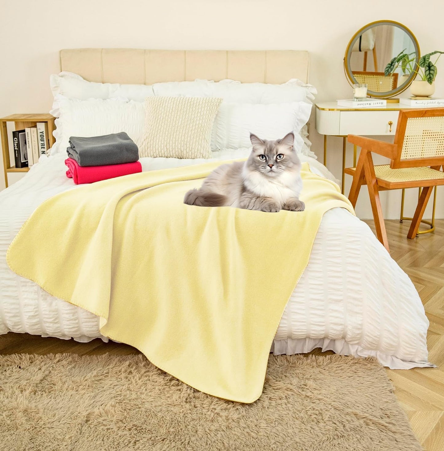 Fleece Throw Blankets Bulk Fleece Blankets Solid Wholesale Lightweight Warm Soft for Pet Bed Sofa Couch Office Wedding Gifts Travel Seasons Yellow 50x60 Inches Pack of 6