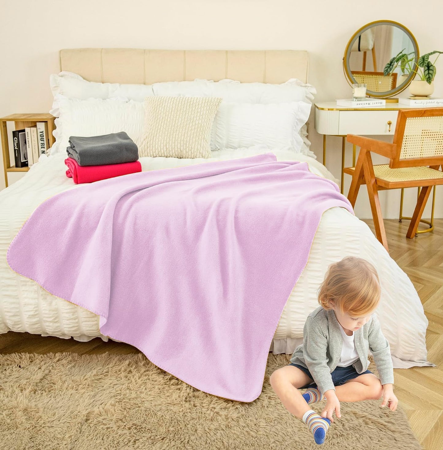Fleece Throw Blankets Bulk Fleece Blankets Solid Wholesale Lightweight Warm Soft for Pet Bed Sofa Couch Office Wedding Gifts Travel Seasons Yellow 50x60 Inches Pack of 6