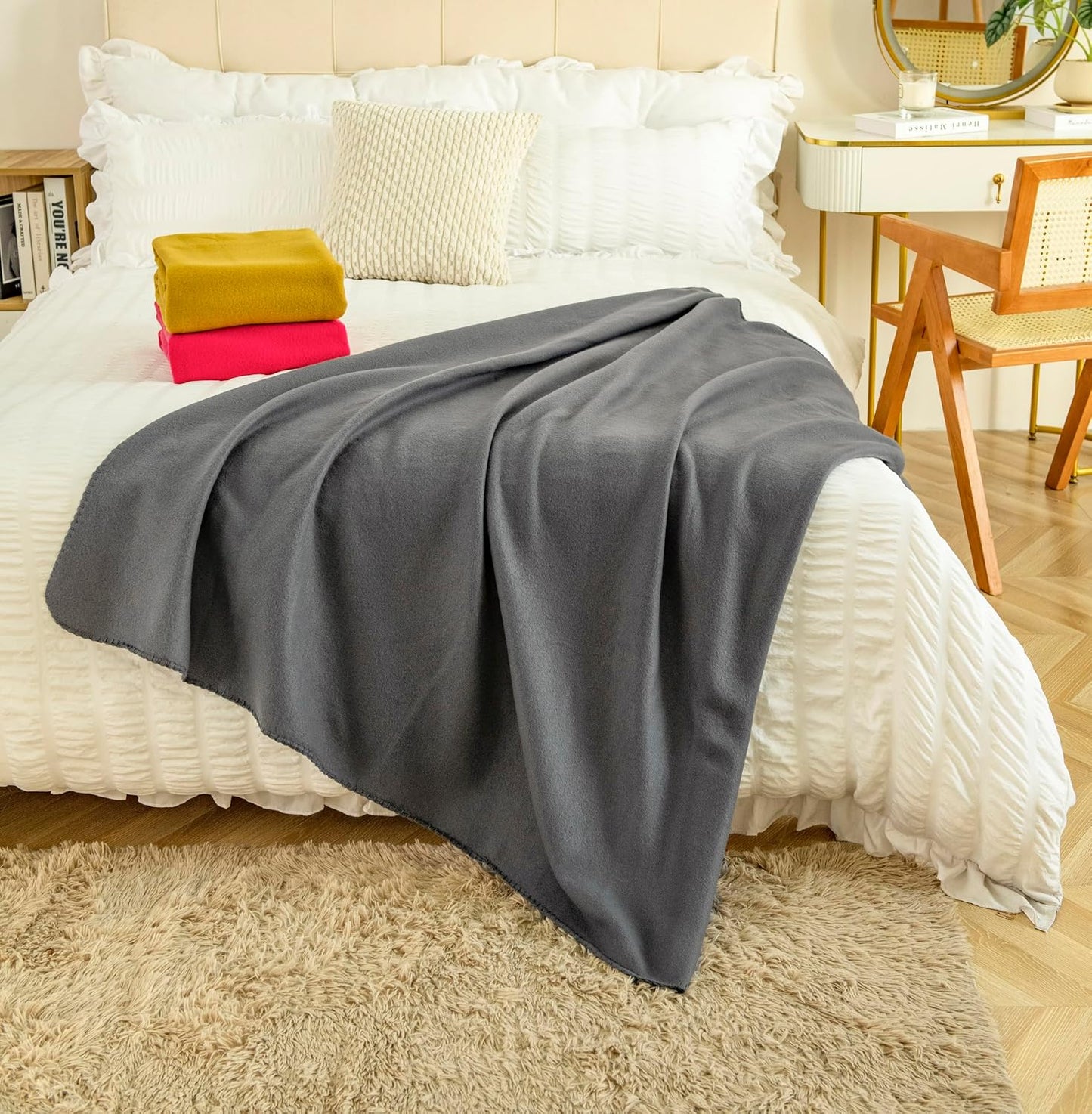 Fleece Throw Blankets Bulk Fleece Blankets Solid Wholesale Lightweight Warm Soft for Pet Bed Sofa Couch Office Wedding Gifts Travel Seasons Yellow 50x60 Inches Pack of 6
