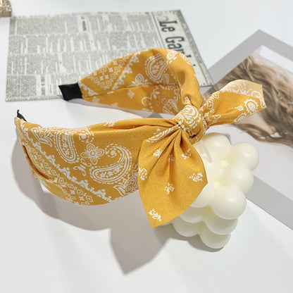 Yellow Bow Headbands Boho Paisley Bandana Hair Bands with Knotted Bow & Rabbit Ear Fabric Printed Bow Knot Headbands Party Hair Band Accessories Yellow White Flower Hairband for Women 1PC