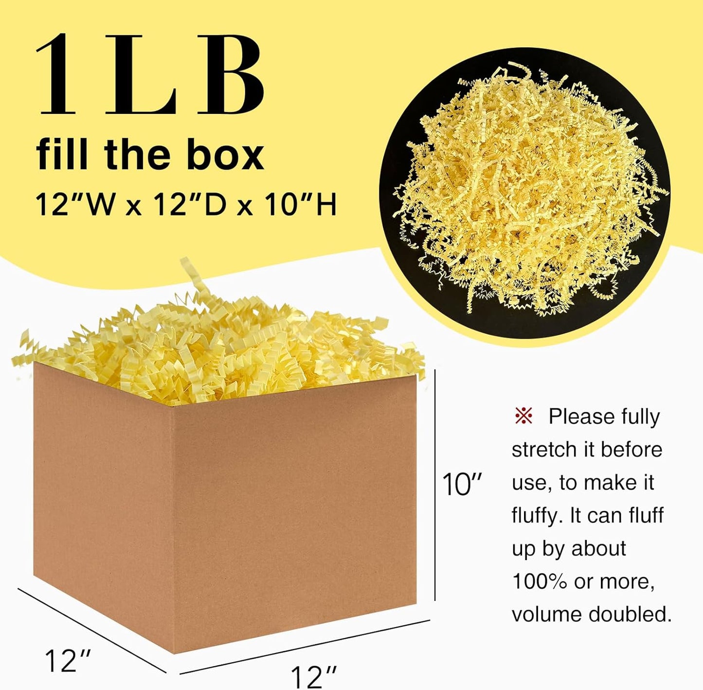 1LB Crinkle Paper Shred Filler for Gift Box Bag and Basket On Holidays(Light Yellow)