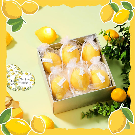 60 Pcs Lemon Baby Shower Favors Includes Fruit Aroma Soy Wax Candle Thank You Cards Lemon Theme Gifts Organza Bags for Weddings Bridal Shower Favors Party Decorations
