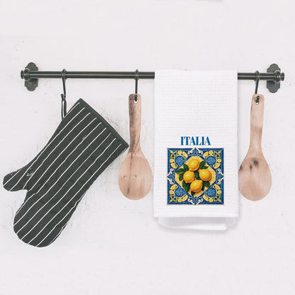 Italian Lemon Kitchen Towels, Italian Gifts for Women Dish Tea Towels for Kitchen, Traditional Italiana Ceramic Tiles Lemons Decorative Hand Towel, 16x24 Inch