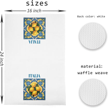 Italian Lemon Kitchen Towels, Italian Gifts for Women Dish Tea Towels for Kitchen, Traditional Italiana Ceramic Tiles Lemons Decorative Hand Towel, 16x24 Inch