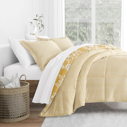 Comforter Set Patterned Microfiber All Season Down-Alternative Ultra Soft Bedding in Daisy Medallion - Full/Queen Daisy Medallion Yellow