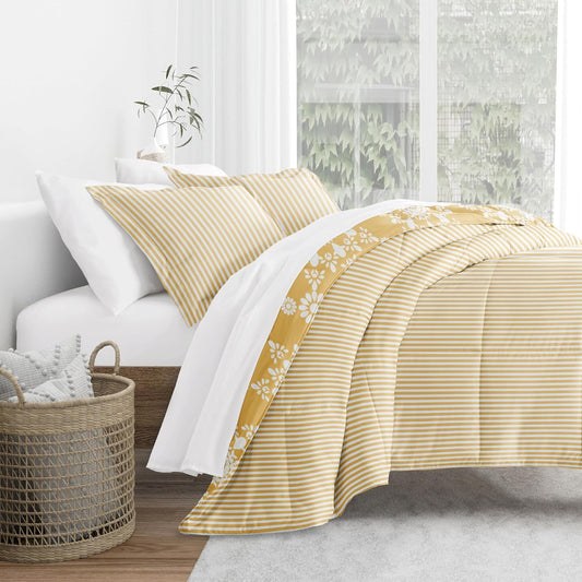 Comforter Set Patterned Microfiber All Season Down-Alternative Ultra Soft Bedding in Daisy Medallion - Full/Queen Daisy Medallion Yellow