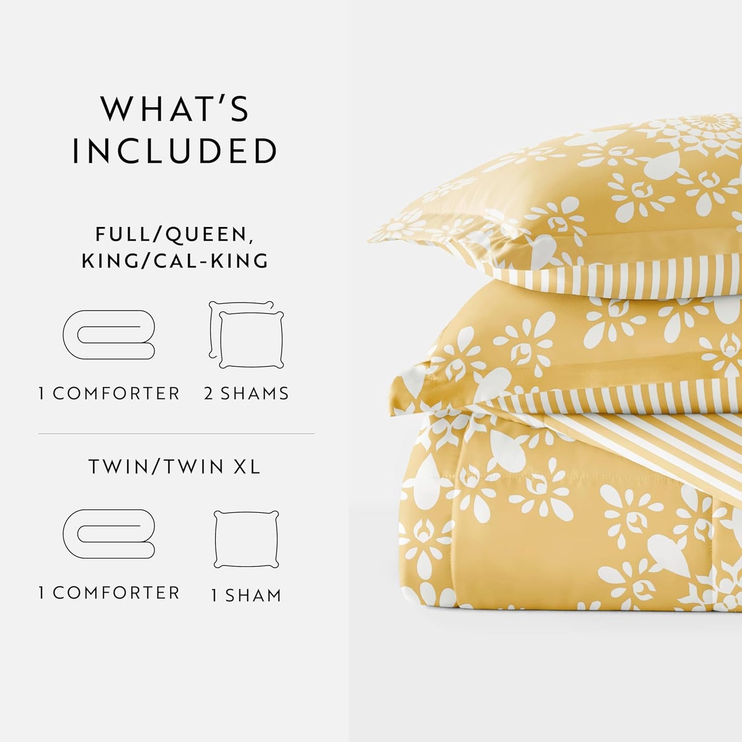 Comforter Set Patterned Microfiber All Season Down-Alternative Ultra Soft Bedding in Daisy Medallion - Full/Queen Daisy Medallion Yellow