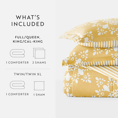 Comforter Set Patterned Microfiber All Season Down-Alternative Ultra Soft Bedding in Daisy Medallion - Full/Queen Daisy Medallion Yellow