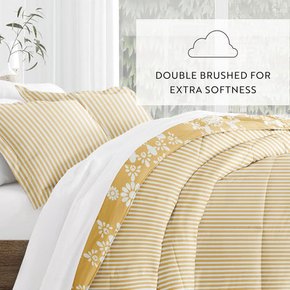 Comforter Set Patterned Microfiber All Season Down-Alternative Ultra Soft Bedding in Daisy Medallion - Full/Queen Daisy Medallion Yellow
