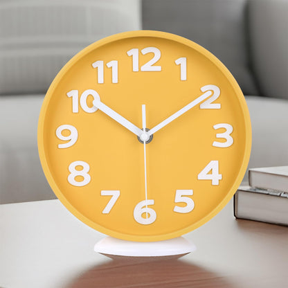 8 Inch Vibrant Yellow Modern Wall Clock – Silent Non-Ticking, Bold 3D Numbers, Precise Quartz Movement | Decorative Desk & Wall Clock with Stand for Home, Kitchen, Bedroom, or Office