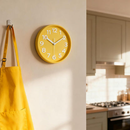 8 Inch Vibrant Yellow Modern Wall Clock – Silent Non-Ticking, Bold 3D Numbers, Precise Quartz Movement | Decorative Desk & Wall Clock with Stand for Home, Kitchen, Bedroom, or Office