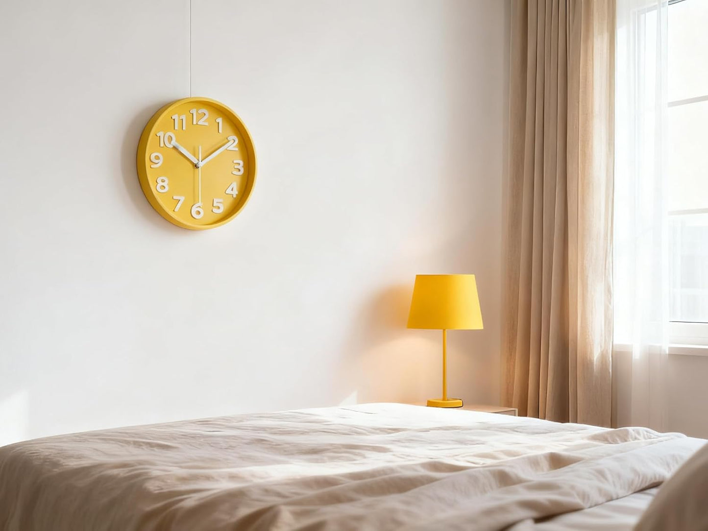 8 Inch Vibrant Yellow Modern Wall Clock – Silent Non-Ticking, Bold 3D Numbers, Precise Quartz Movement | Decorative Desk & Wall Clock with Stand for Home, Kitchen, Bedroom, or Office