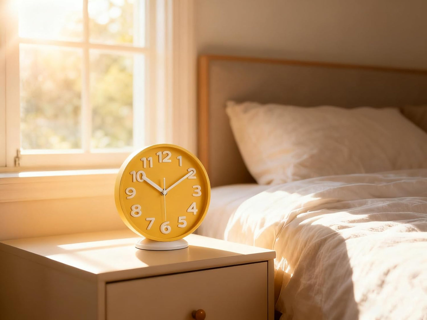 8 Inch Vibrant Yellow Modern Wall Clock – Silent Non-Ticking, Bold 3D Numbers, Precise Quartz Movement | Decorative Desk & Wall Clock with Stand for Home, Kitchen, Bedroom, or Office