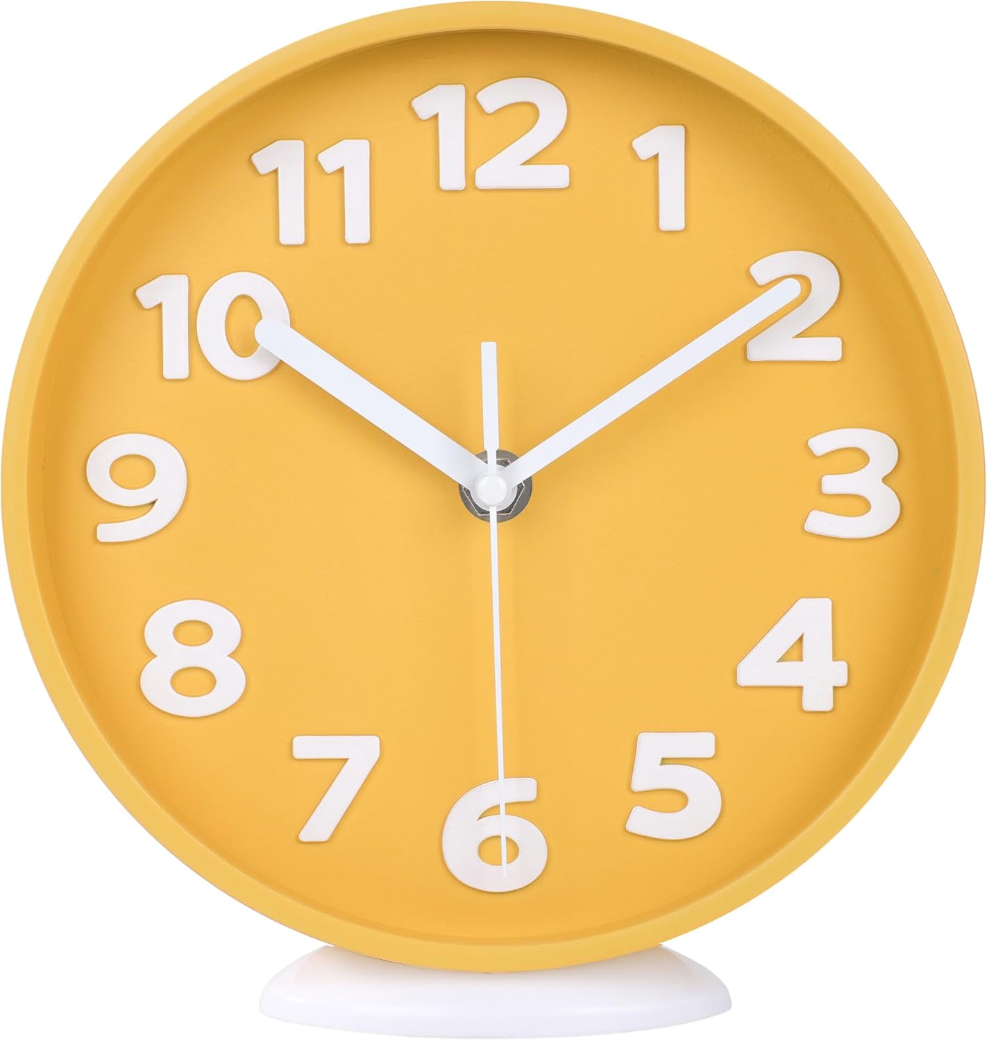 8 Inch Vibrant Yellow Modern Wall Clock – Silent Non-Ticking, Bold 3D Numbers, Precise Quartz Movement | Decorative Desk & Wall Clock with Stand for Home, Kitchen, Bedroom, or Office