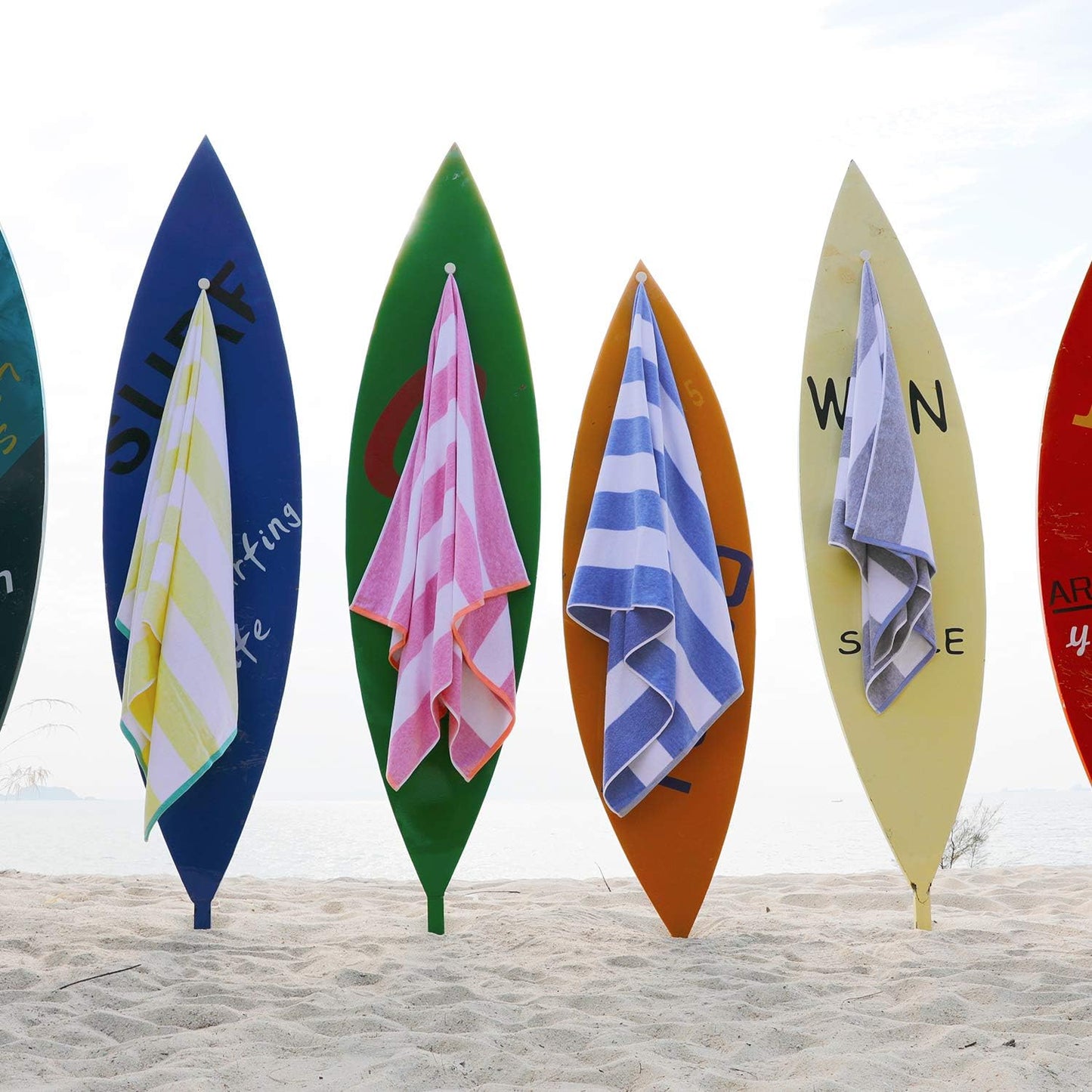 Cotton Oversized Beach Towel - Large 70 x 35 Inch Pool Towel, Yellow Striped Quick Dry Swimming Cabana Towel