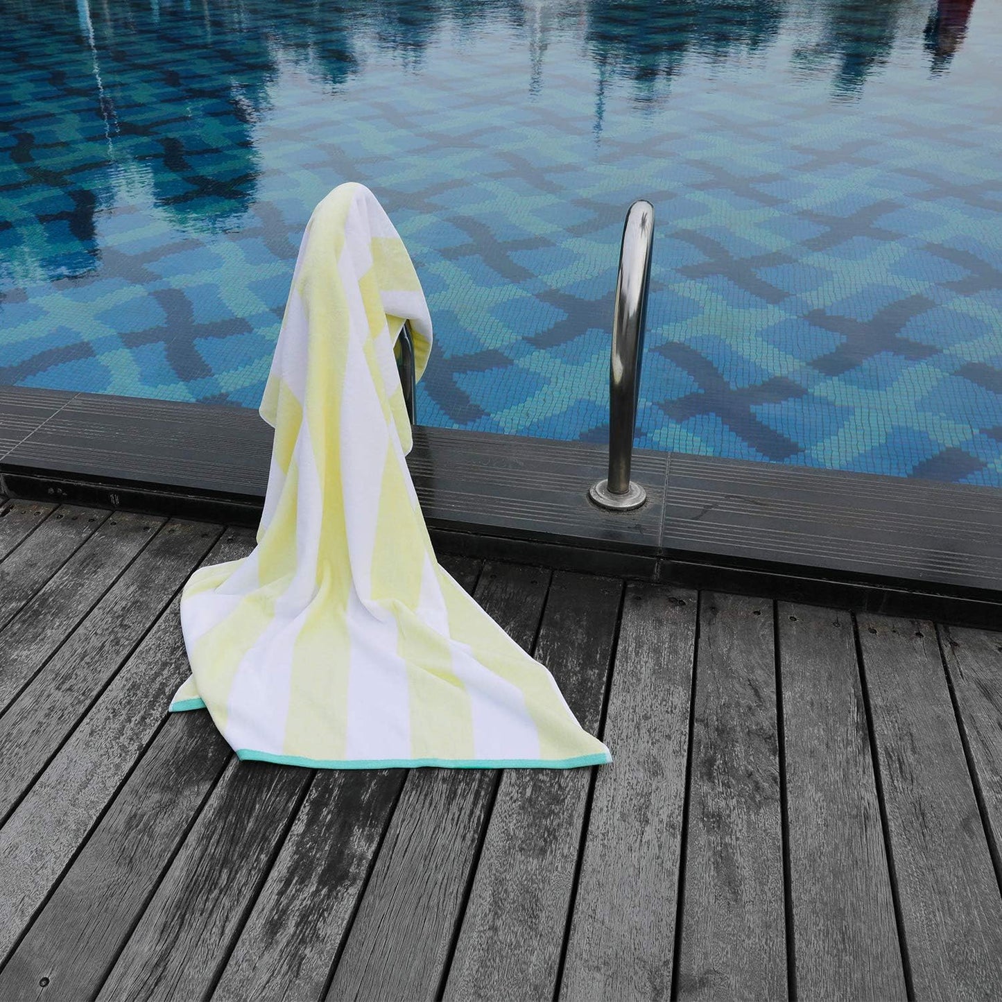 Cotton Oversized Beach Towel - Large 70 x 35 Inch Pool Towel, Yellow Striped Quick Dry Swimming Cabana Towel