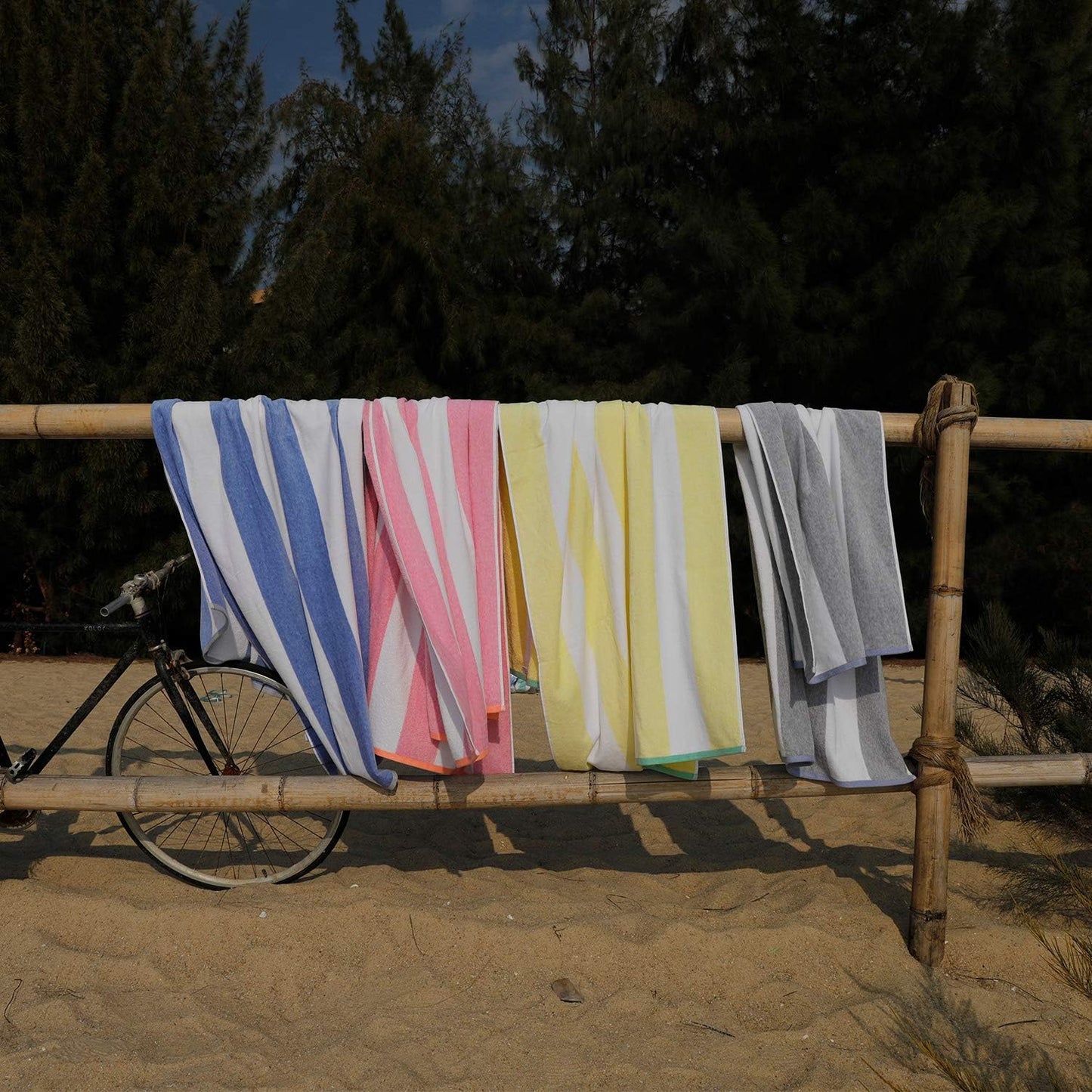 Cotton Oversized Beach Towel - Large 70 x 35 Inch Pool Towel, Yellow Striped Quick Dry Swimming Cabana Towel