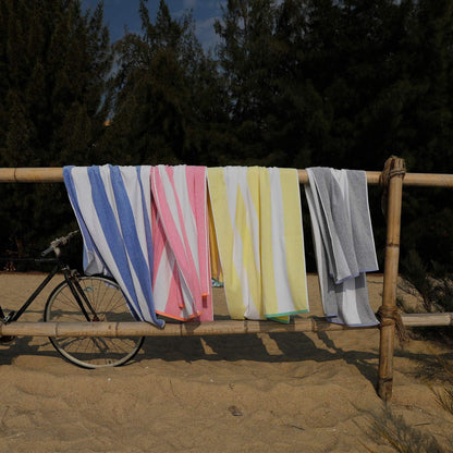 Cotton Oversized Beach Towel - Large 70 x 35 Inch Pool Towel, Yellow Striped Quick Dry Swimming Cabana Towel