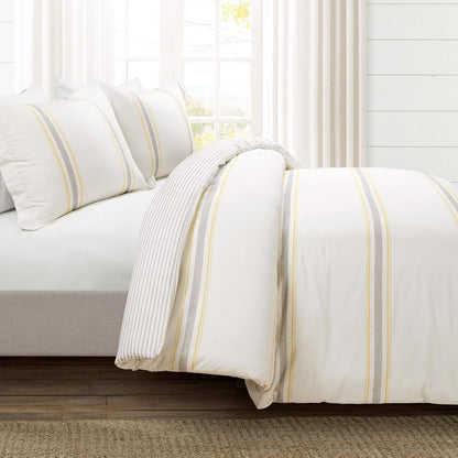 Farmhouse Stripe Reversible Cotton Duvet Cover Set, 3 Piece Set, King, Yellow & Black - Bedding Set - Striped Duvet Cover King Size - Farmhouse Decor