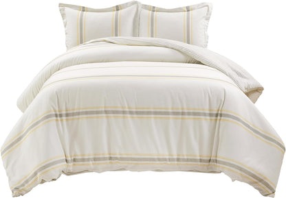Farmhouse Stripe Reversible Cotton Duvet Cover Set, 3 Piece Set, King, Yellow & Black - Bedding Set - Striped Duvet Cover King Size - Farmhouse Decor