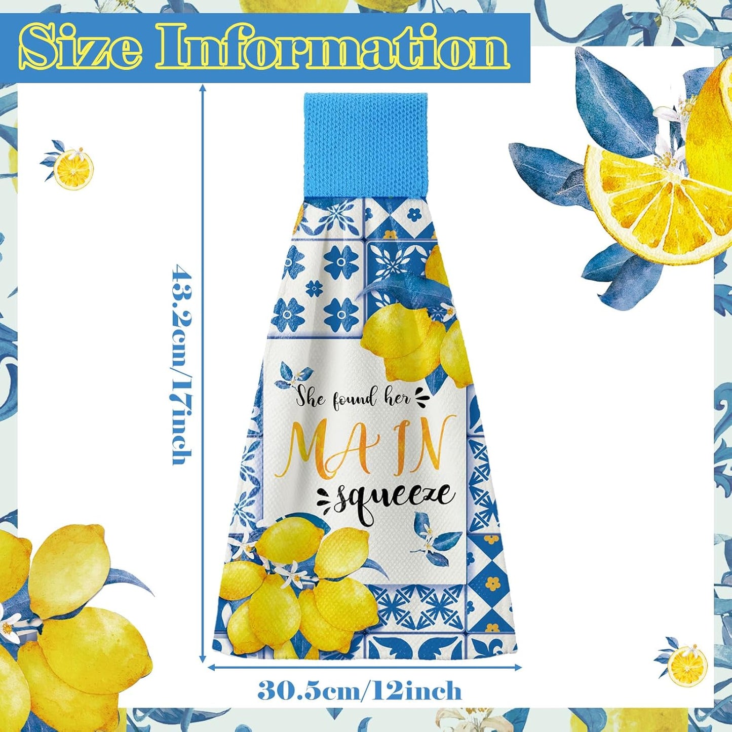4 Pcs Lemon Hanging Kitchen Towels Lemon Hand Towels with Hanging Loop Yellow and Blue White Tea Towel Italian Amalfi Coast Decor Farmhouse Housewarming Gift for Kitchen Oven Stove Home Decor