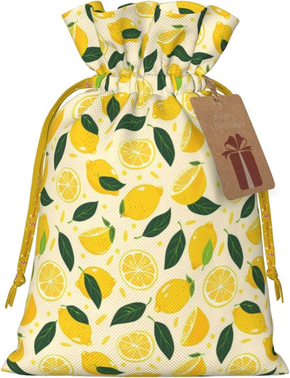 Lemons And Lemon Slices For Christmas Drawstring Gift Bags, 8.3"x11.8" Holiday Gift Wrapping Bag For Xmas Holiday Present Wrapping & Festival Party Supplies