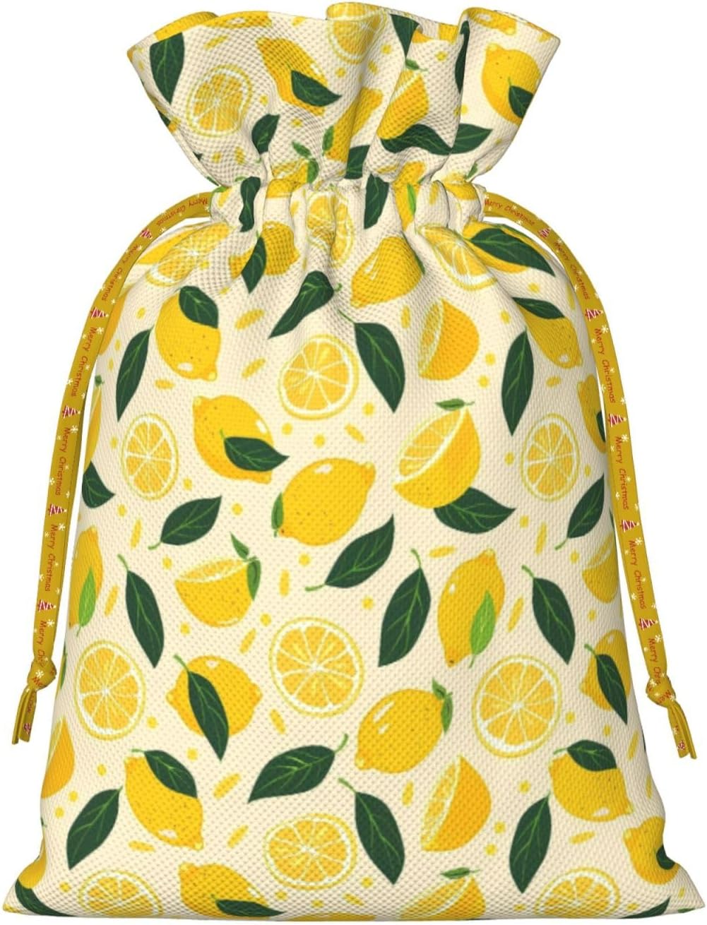 Lemons And Lemon Slices For Christmas Drawstring Gift Bags, 8.3"x11.8" Holiday Gift Wrapping Bag For Xmas Holiday Present Wrapping & Festival Party Supplies