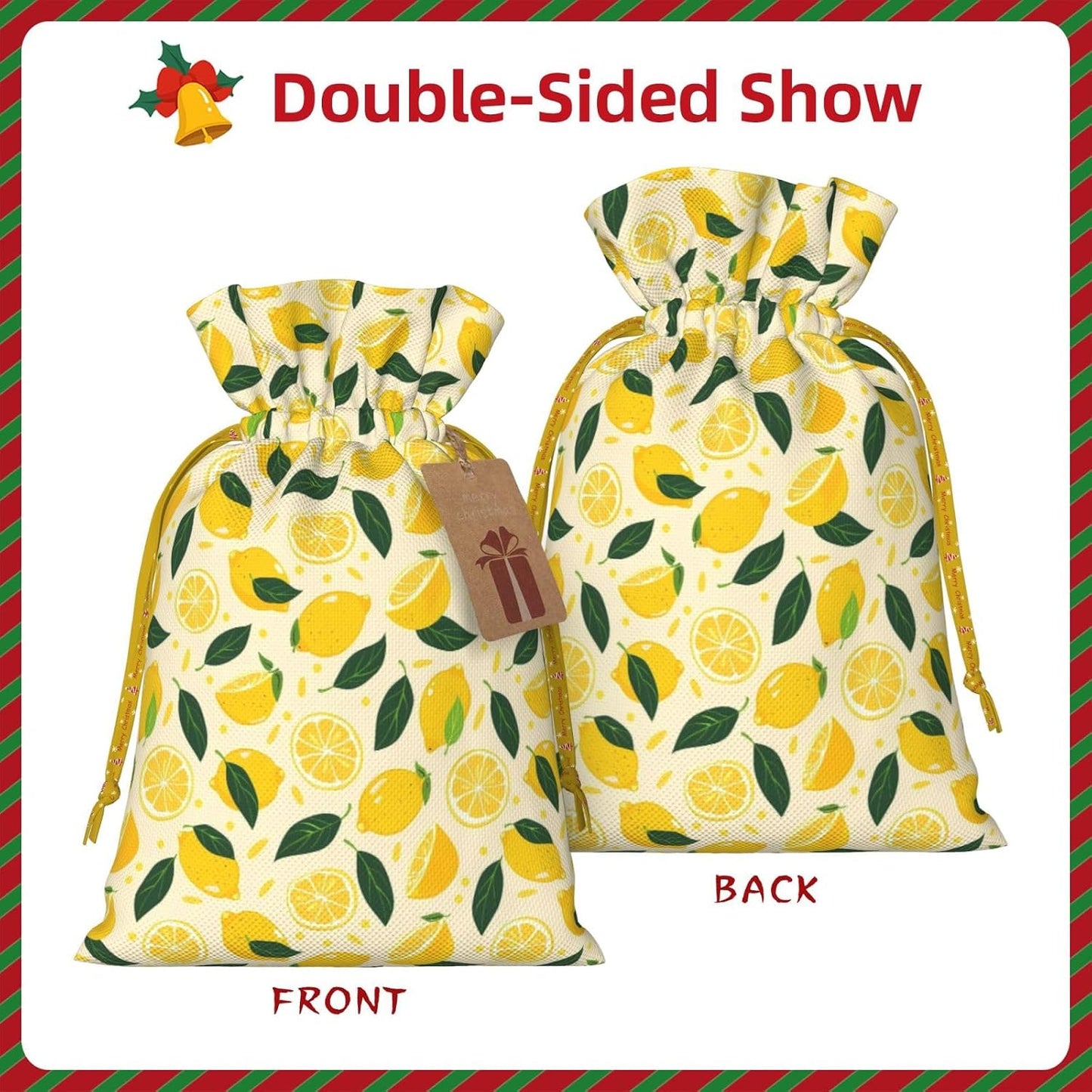 Lemons And Lemon Slices For Christmas Drawstring Gift Bags, 8.3"x11.8" Holiday Gift Wrapping Bag For Xmas Holiday Present Wrapping & Festival Party Supplies