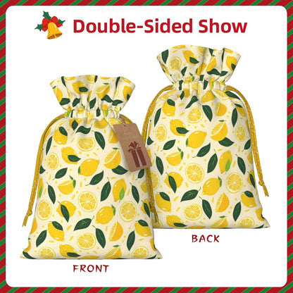 Lemons And Lemon Slices For Christmas Drawstring Gift Bags, 8.3"x11.8" Holiday Gift Wrapping Bag For Xmas Holiday Present Wrapping & Festival Party Supplies
