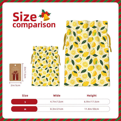 Lemons And Lemon Slices For Christmas Drawstring Gift Bags, 8.3"x11.8" Holiday Gift Wrapping Bag For Xmas Holiday Present Wrapping & Festival Party Supplies