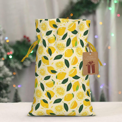 Lemons And Lemon Slices For Christmas Drawstring Gift Bags, 8.3"x11.8" Holiday Gift Wrapping Bag For Xmas Holiday Present Wrapping & Festival Party Supplies