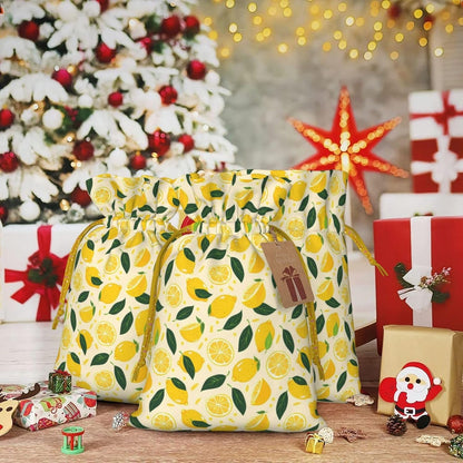 Lemons And Lemon Slices For Christmas Drawstring Gift Bags, 8.3"x11.8" Holiday Gift Wrapping Bag For Xmas Holiday Present Wrapping & Festival Party Supplies