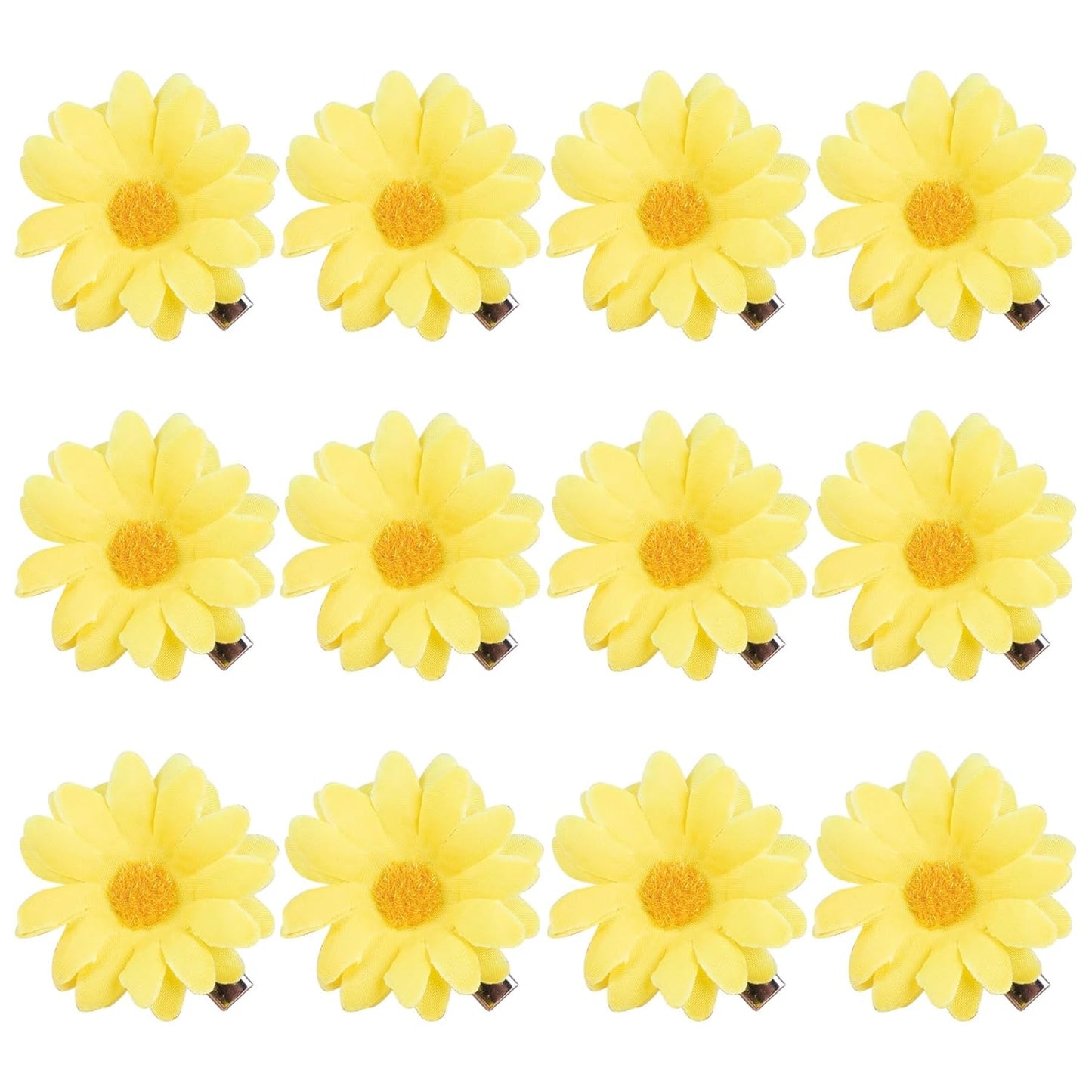 12 Pack Yellow Daisy Clip Flower Clips Small Sunflower Hairpins Bridal Accessories for Women Beach Wedding Decor