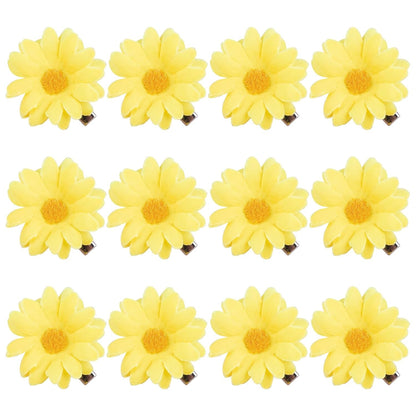 12 Pack Yellow Daisy Clip Flower Clips Small Sunflower Hairpins Bridal Accessories for Women Beach Wedding Decor