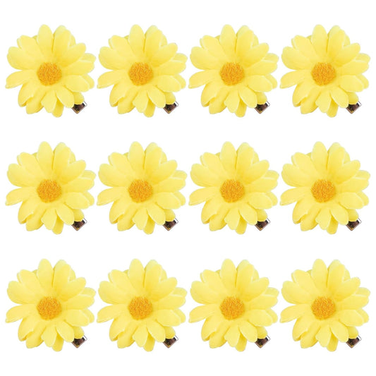 12 Pack Yellow Daisy Clip Flower Clips Small Sunflower Hairpins Bridal Accessories for Women Beach Wedding Decor